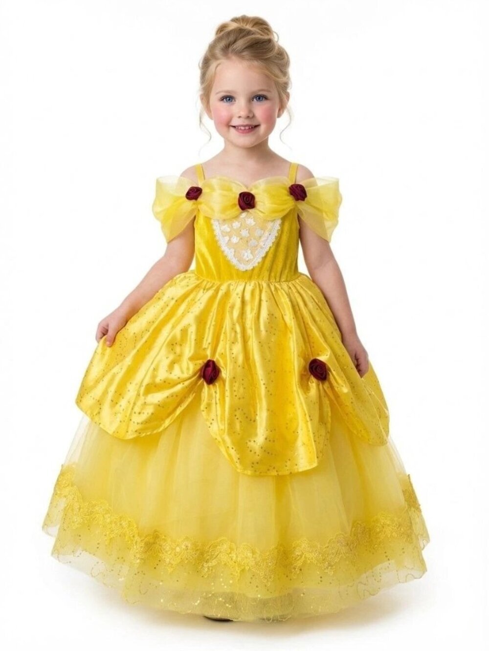 Girls Belle Princess Costume Dress Yellow Rose Birthday Party Outfit (Size 5)